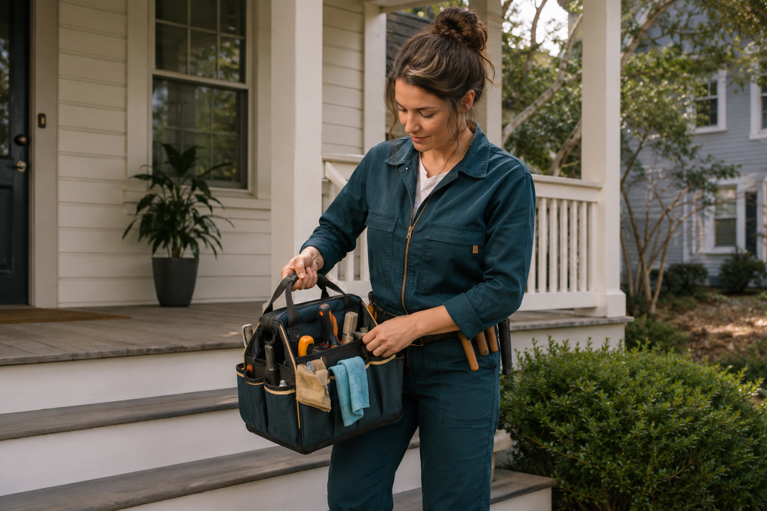 Illustrative independent provider preparing for property maintenance work